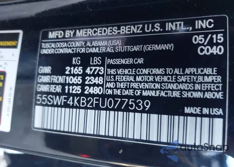 2015 Mercedes-Benz C 300 4Matic/Luxury 4Matic/Sport 4Matic z USA, uszkodzony, nr VIN 55SWF4KB2FU077539